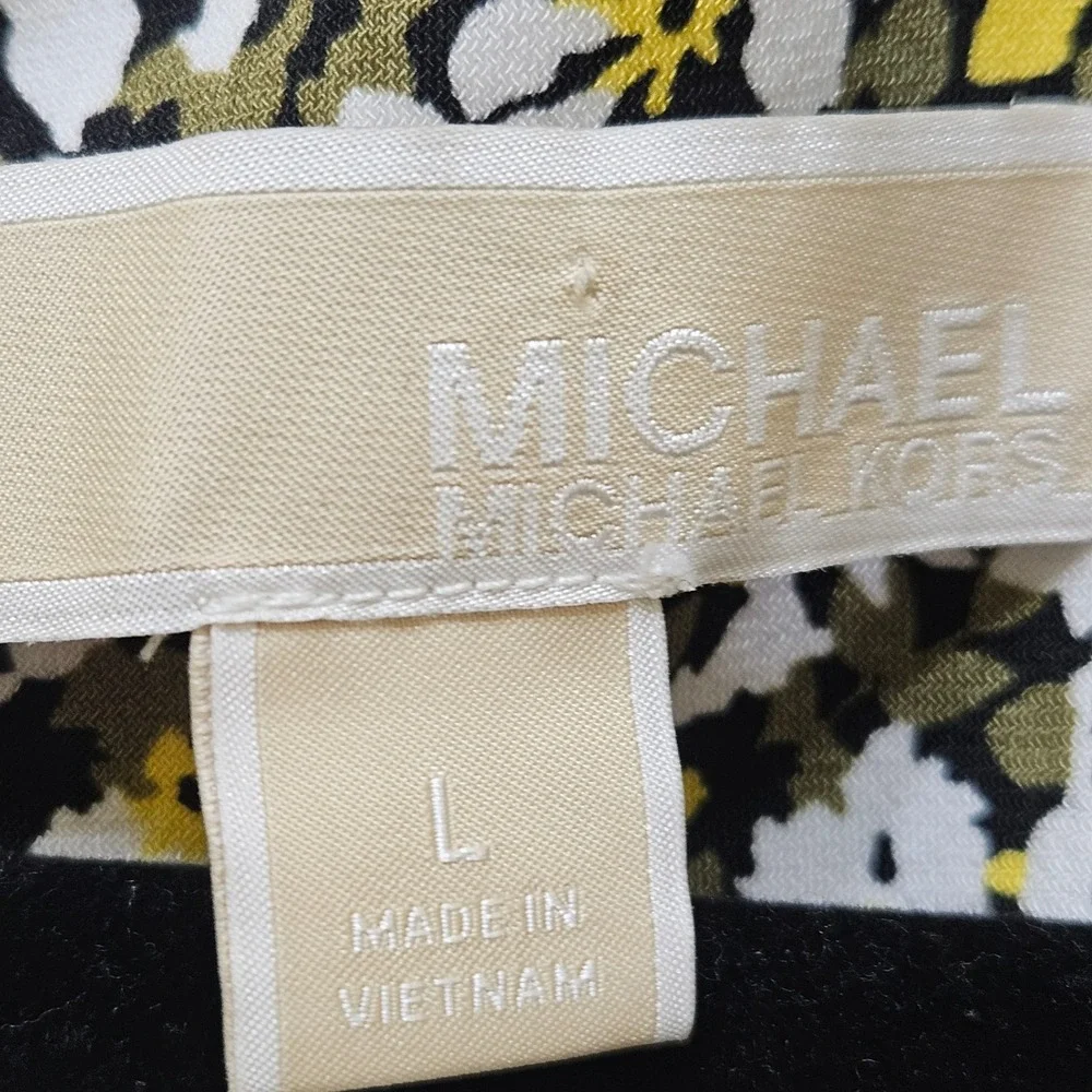 MICHAEL KORS Floral Print Sleeveless Midi Dress Women Large Yellow‎ Black White